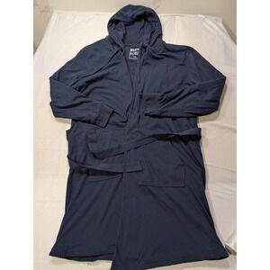 DudeRobe Mens L/XL Hooded Luxury Bathrobe Navy Blue Cotton Terry Lined